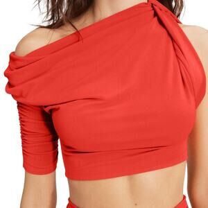Jacquemus Drapedo Top Red One Shoulder Draped Crop Resort Designer Size 40 New